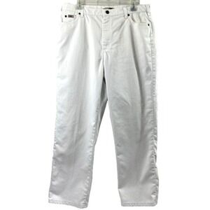 Lee White Denim Jeans Womens Size 16L Relaxed Straight Leg Pockets Mom High Rise